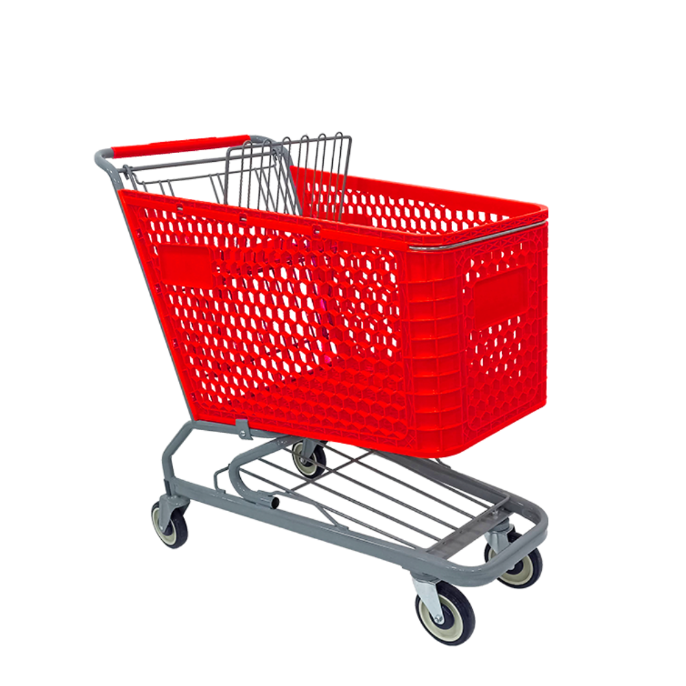 Carro de Autoservicio Híbrido JM (Canasta Plástica y Chasis Tubular Gris)
