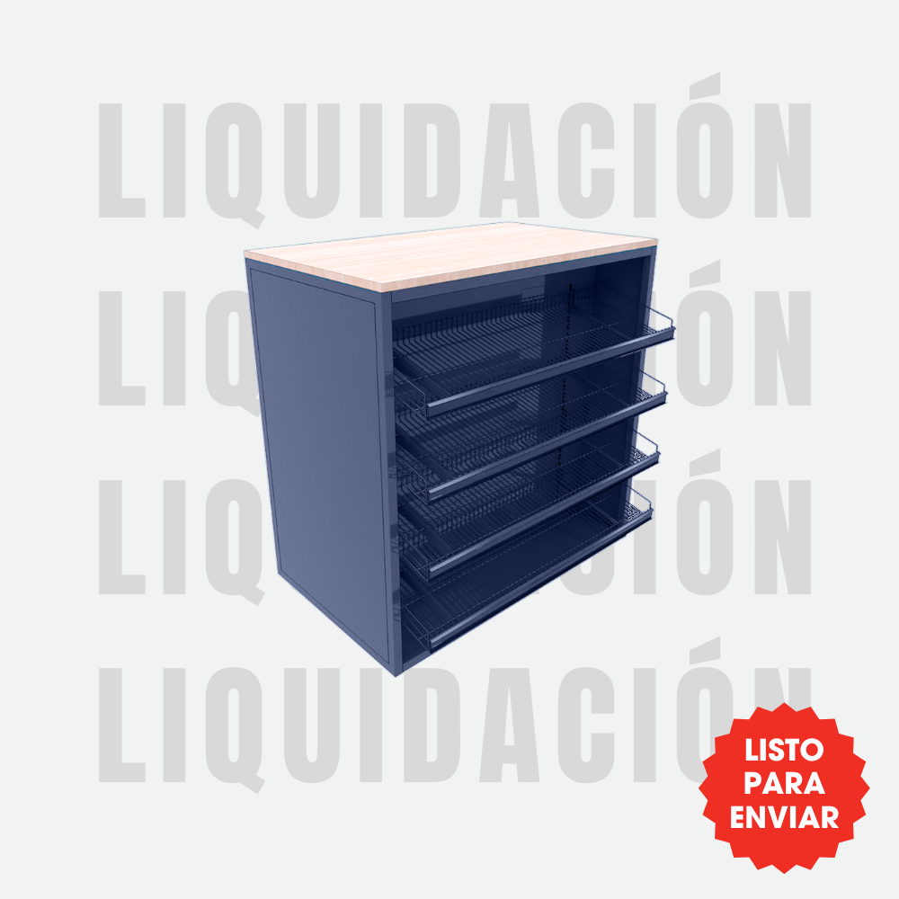 Mostrador con 4 entrepaños azul - Liquidación