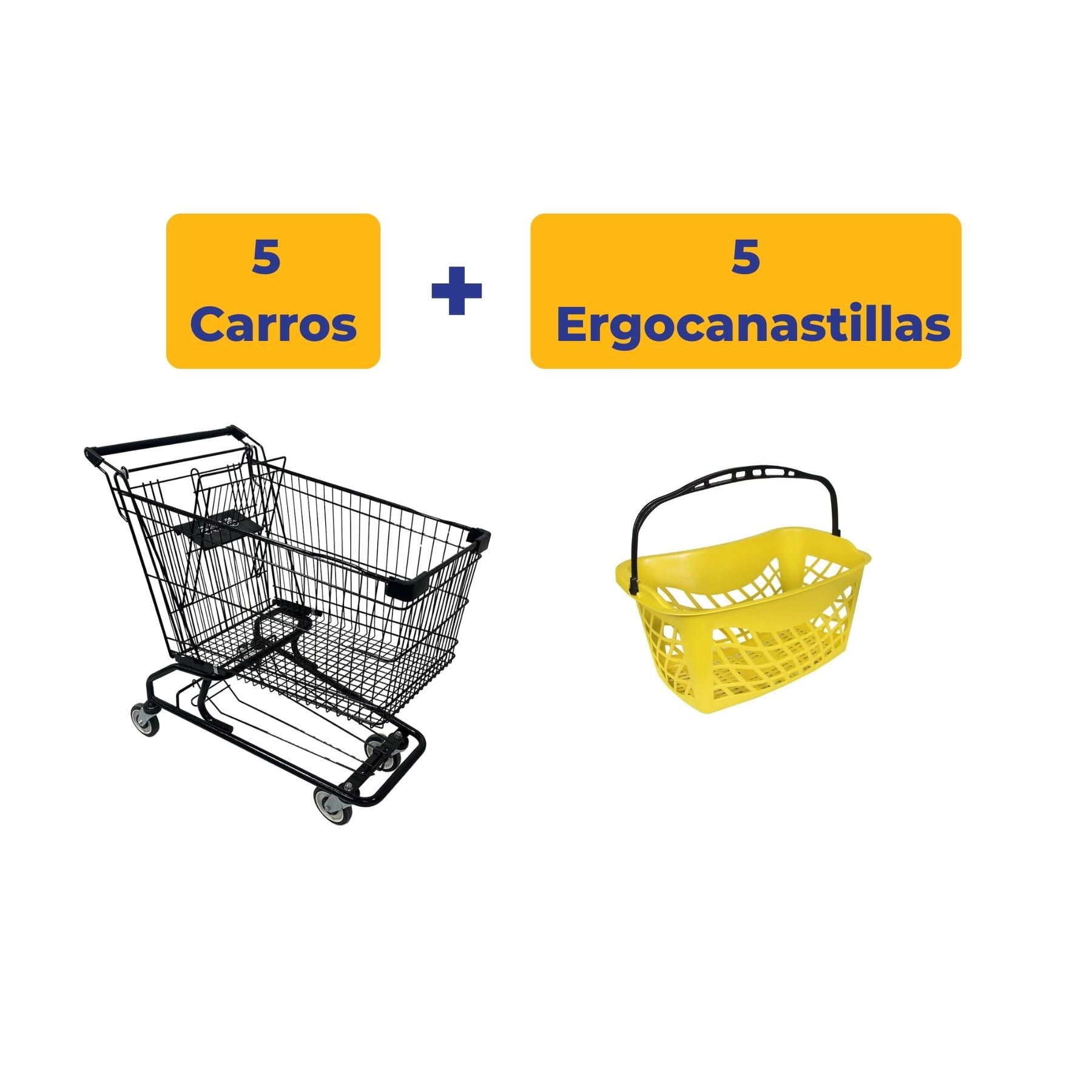 5 Carros Metálicos Negros JME + 5 Ergocanastillas