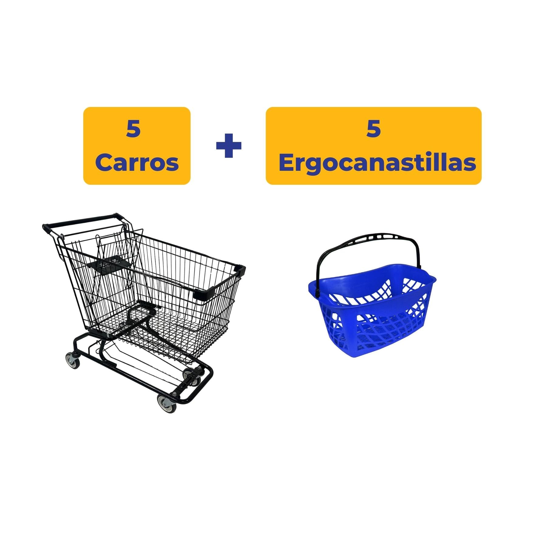 5 Carros Metálicos Negros JME + 5 Ergocanastillas