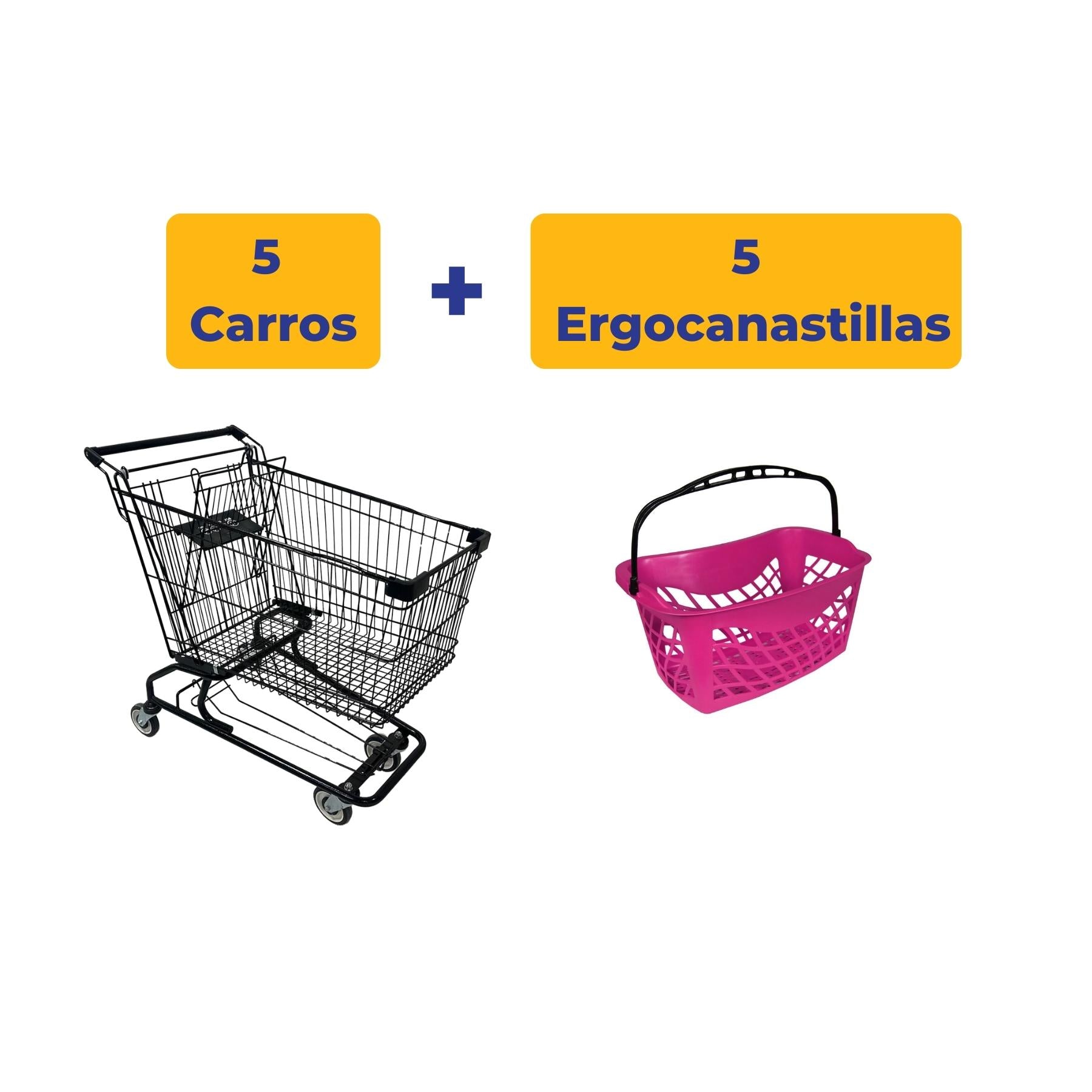 5 Carros Metálicos Negros JME + 5 Ergocanastillas