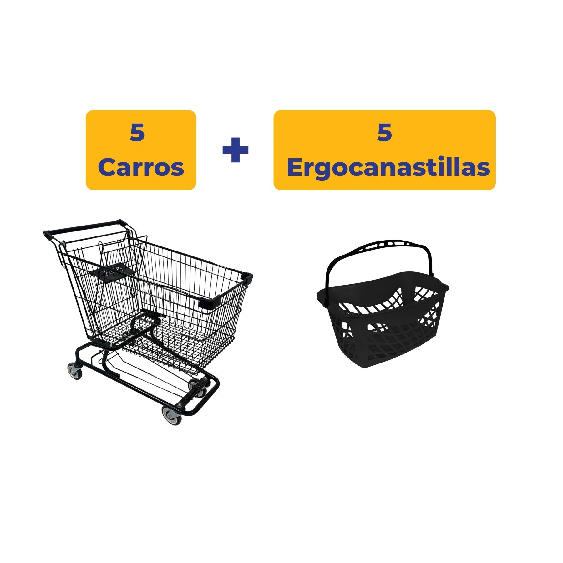 5 Carros Metálicos Negros JME + 5 Ergocanastillas