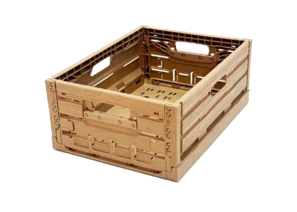 Caja de plástico Wood Look vacío. Ideal para la presentación de frutas y verduras

