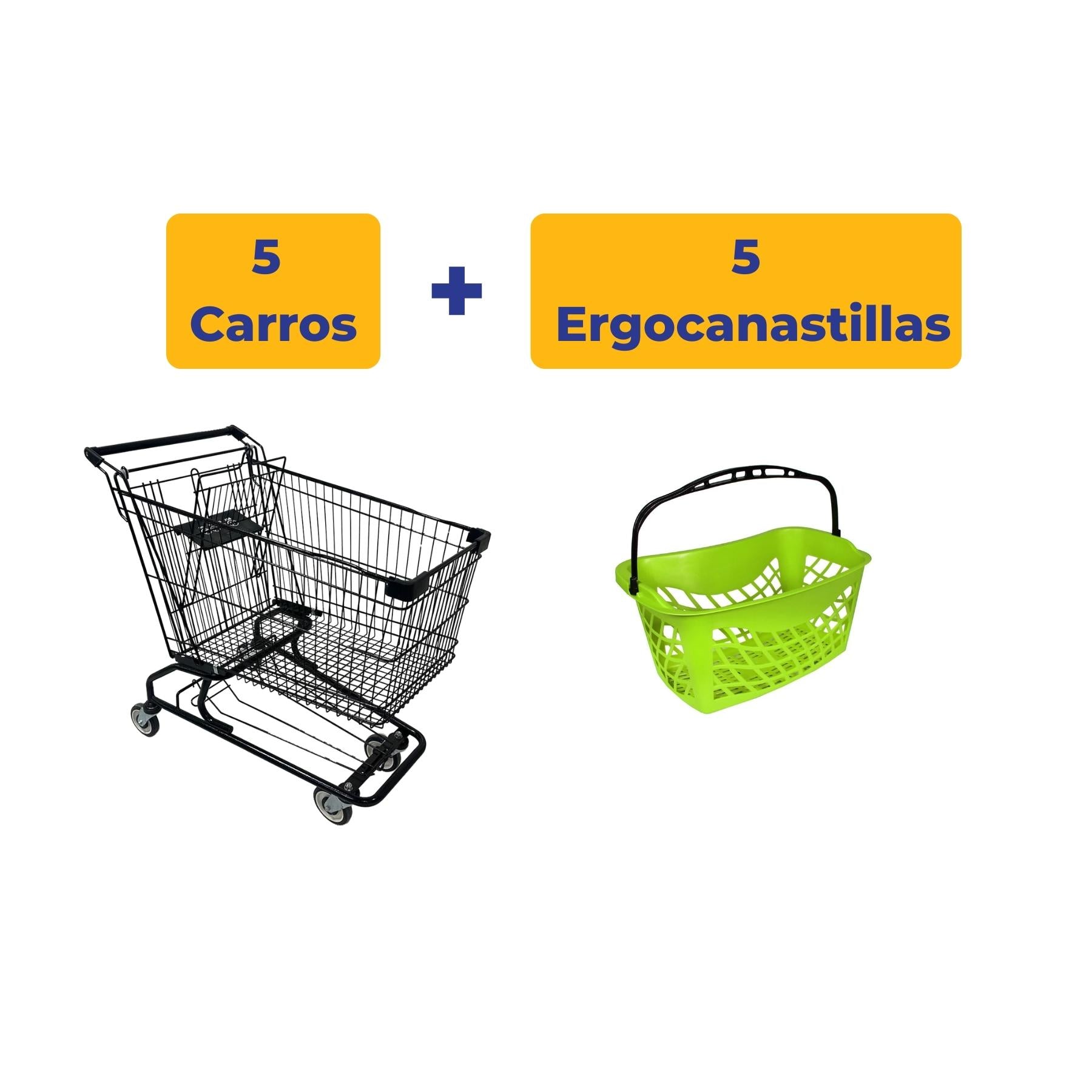 5 Carros Metálicos Negros JME + 5 Ergocanastillas