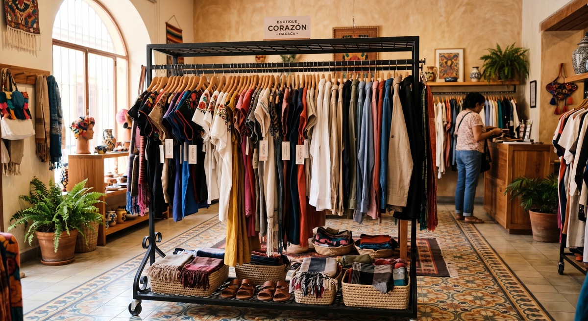 Góndola CAEM central instalada en una tienda de abarrotes real, con producto acomodado en varios niveles y pasillo visible a ambos lados; luz de tienda; transmite orden, capacidad y exhibición profesional.